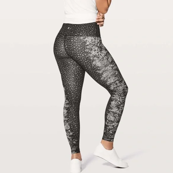 Lululemon Wunder Under Hi-Rise Nulux Leggings Overlace Black Grey Size 8 - Picture 2 of 13